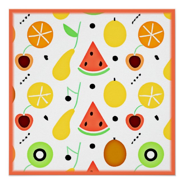 Póster Design de Padrão de Frutas Tropicais (Frente)