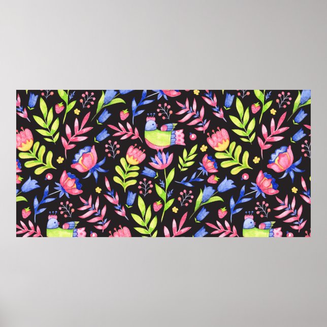 Poster Design de padrão uniforme floral. Flores de primav (Frente)
