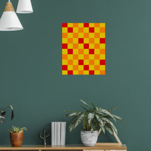 Poster Design de padrão xadrez vermelho laranja amarelo