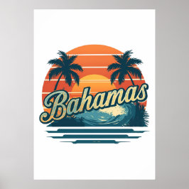 Poster Design de Palmeiras no Pôr do Sol Retro das Bahama