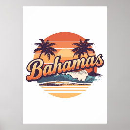 Poster Design de Palmeiras no Pôr do Sol Retro das Bahama