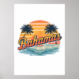 Poster Design de Palmeiras no Pôr do Sol Retro das Bahama