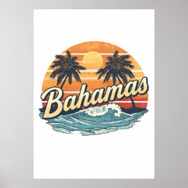 Poster Design de Palmeiras no Pôr do Sol Retro das Bahama