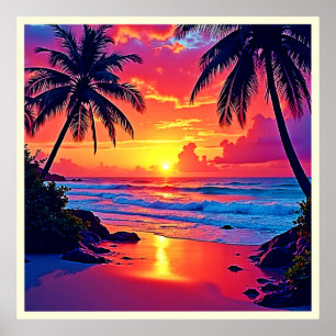 Poster Design de Paraíso Tropical Sunset