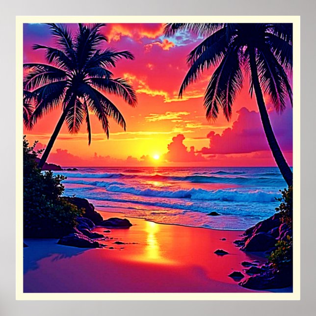 Poster Design de Paraíso Tropical Sunset (Frente)