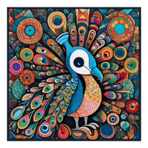 Póster Design de pavão, estilo contemporâneo, multicolori