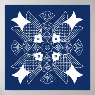 Póster Design de Peixes Submarinos com Fundo Azul