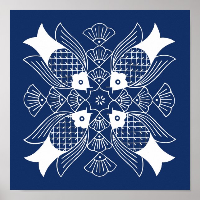 Póster Design de Peixes Submarinos com Fundo Azul (Frente)