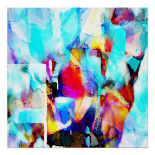 Póster Design de Pintura Branco Amarelo Rosa Azul Aqua