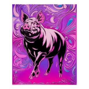 Póster Design de Porco Rosa Glossário Muro Poster Arte Fe
