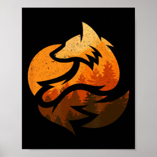 Poster Design de Raposa Com Árvores Naturais Caçando