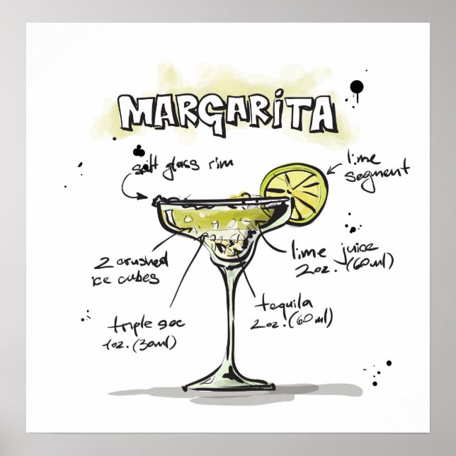 Póster Design de Receita de Bebida Margarita (Frente)