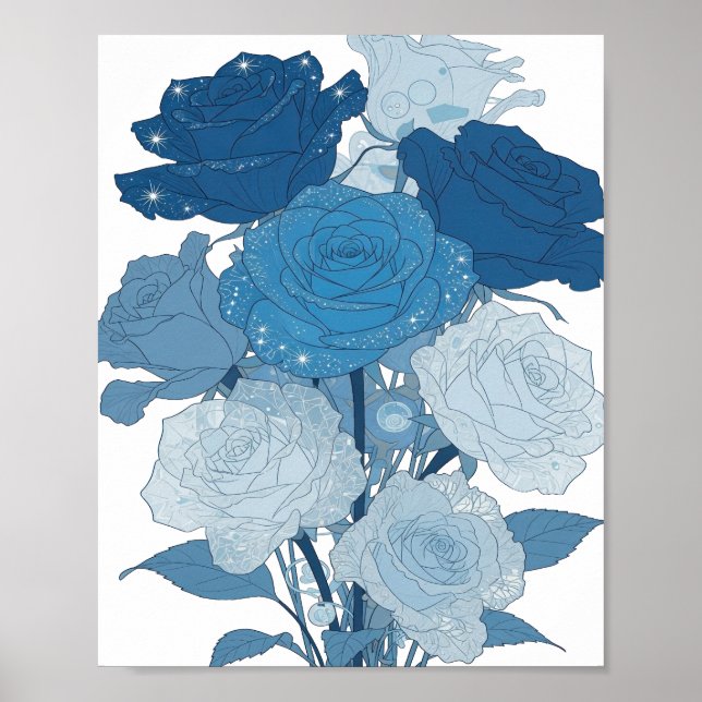 Poster Design de ROSAS AZUIS Prateadas Ousadas (Frente)