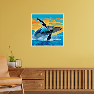 Poster Design de Salto de Baleia Jubarte em Liberdade no