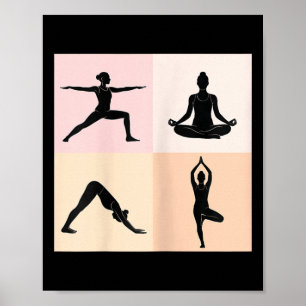 Poster Design de Silhueta de Yoga, Pop Art 4 Quadrantes