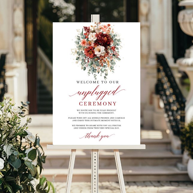 Poster Design de Sinal de Cerimônia Desconectada Modern F (Modern Fall Marsala Unplugged Ceremony Sign Design

)
