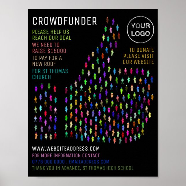 Poster Design de sinal de polegar, Crowdfunder, Crowdfund (Frente)
