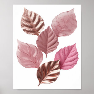 Poster Design de slogan Folhas Rosa Prata Snappy