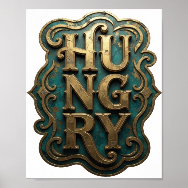 Poster Design de Slogan HUNGRY em Ouro Limpo (Frente)