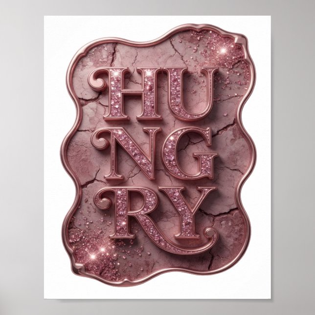Poster Design de slogan HUNGRY rosa na moda (Frente)