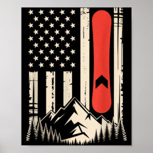 Poster Design de snowboard vintage montanha bandeira amer