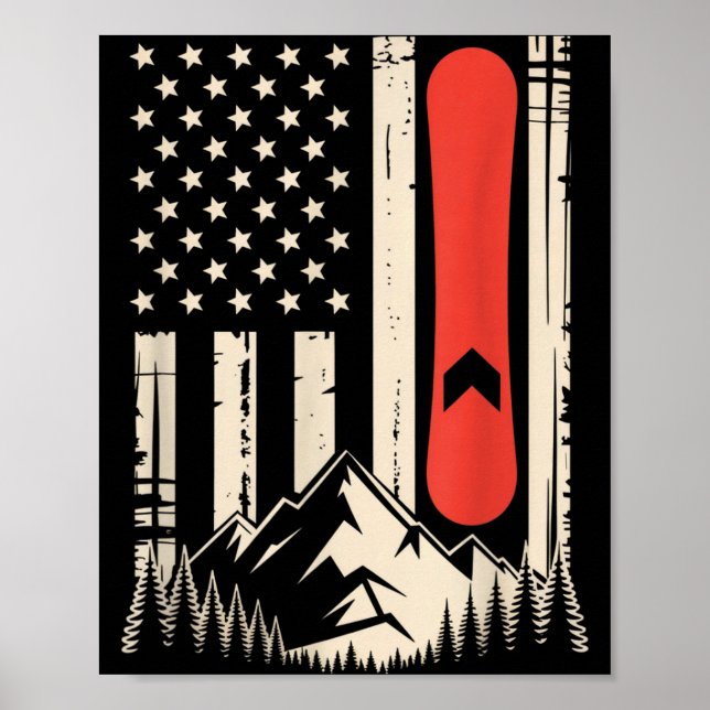 Poster Design de snowboard vintage montanha bandeira amer (Frente)