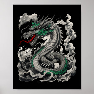 Poster Design De Tatuagem Do Dragão Mitológico Com Preto