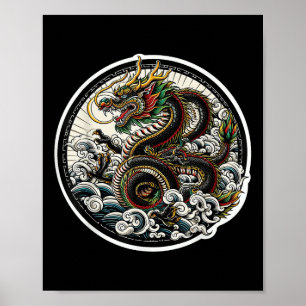 Poster Design de Tatuagem Sortuda do Dragão Asiático V