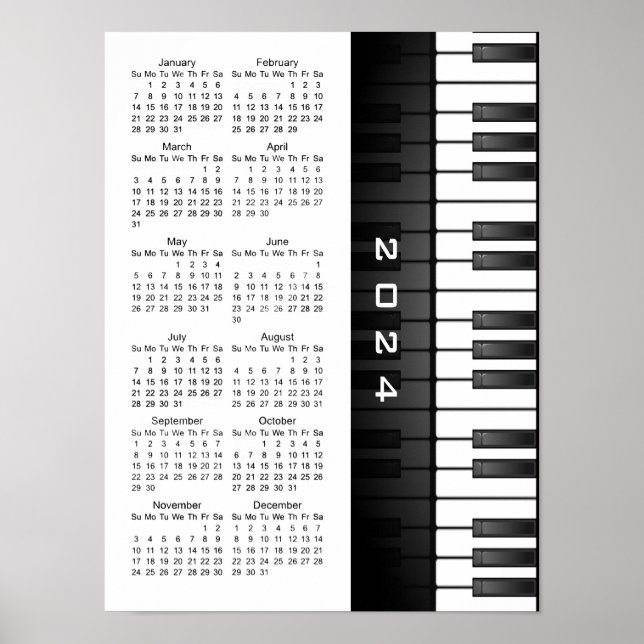 Poster Design de Teclado de Piano Calendário de Parede 20 (Frente)
