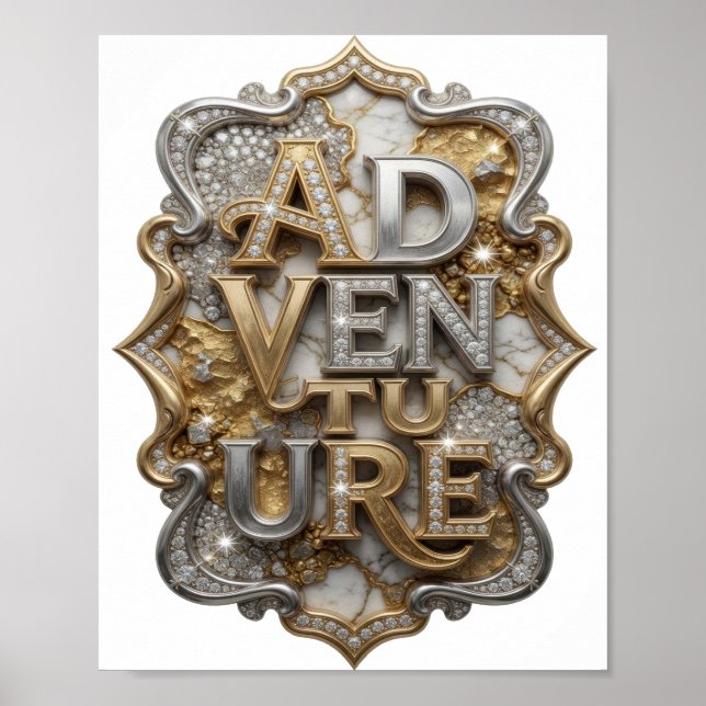 Poster Design de texto AVENTURA Prata Snappy (Frente)
