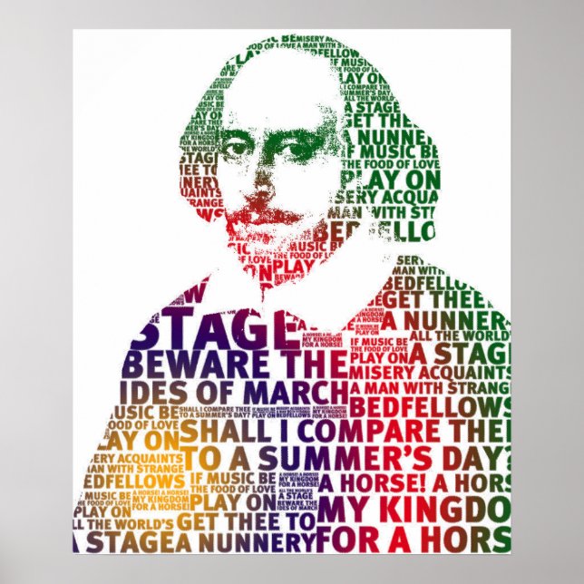 Poster Design de texto de gradiente roxo verde Shakespear (Frente)
