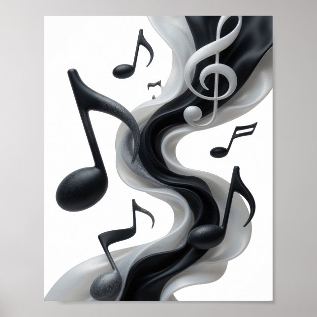 Poster Design de texto MUSIC IN MOTION Prateado Espirituo (Frente)