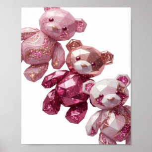 Poster Design de texto TRÊS URSOS DE PELÚCIA ROSA Prata E