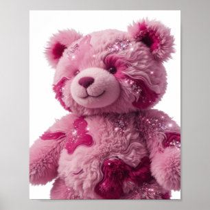 Poster Design de texto URSO TEDDY ROSA Prata Moderno
