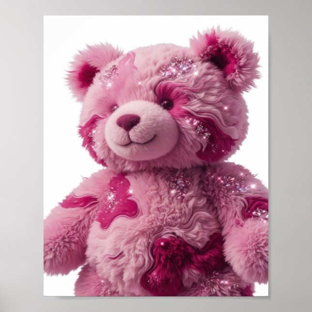Poster Design de texto URSO TEDDY ROSA Prata Moderno (Frente)