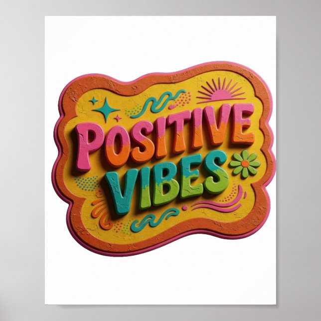 Poster Design de texto Vibrações Positivas Rosa Limpo (Frente)
