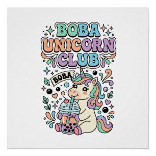 Póster Design de Tipografia Kawaii Clube Unicórnio Boba U