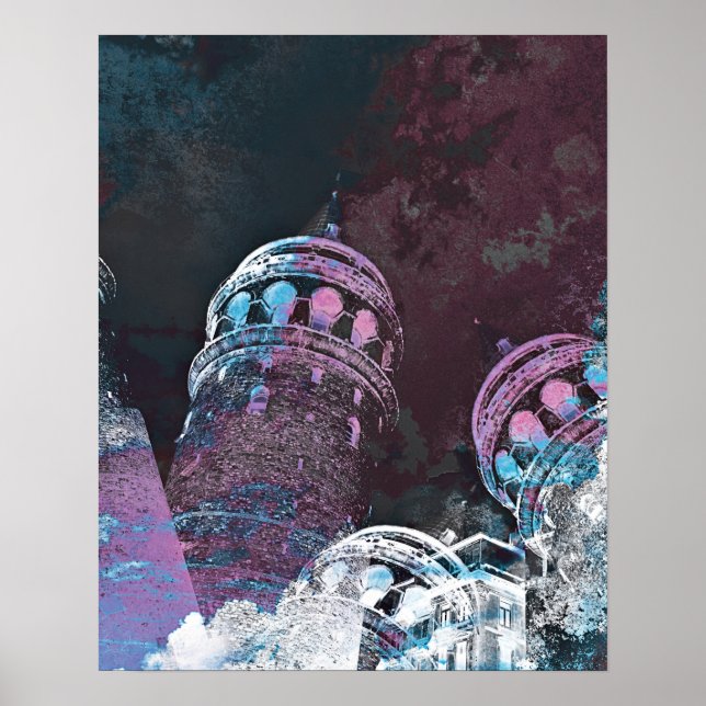 Póster Design de torres rosa de arte digital moderna (Frente)