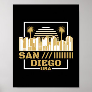 Poster Design de Viagem do Horizonte Retro de San Diego E