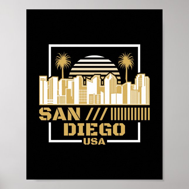Poster Design de Viagem do Horizonte Retro de San Diego E (Frente)