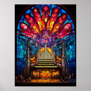 Poster Design de Vidro Colorido de Órgão de Tubos Art Nou