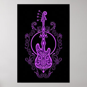 Poster Design de Violão de Baixo Roxo em Preto