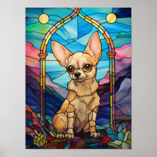 Poster Design de vitral de Chihuahua fofo