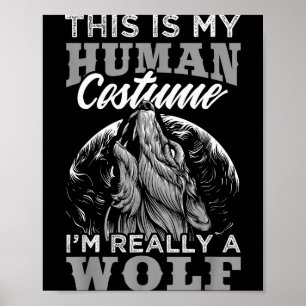 Poster Design Divertido de Lobo Fantasia Humana Eu Sou um