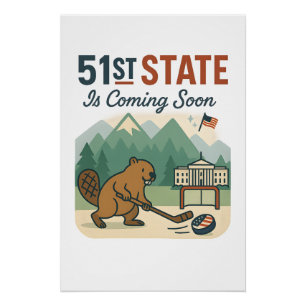 Póster Design do 51º Estado Castor Hockey Canadá Bandeira