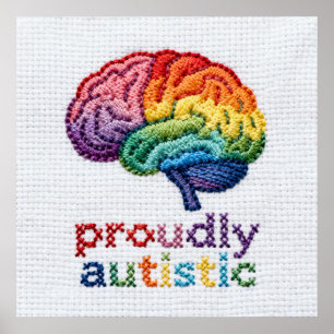 Poster Design do Arco-Íris bordado orgulhosamente autista