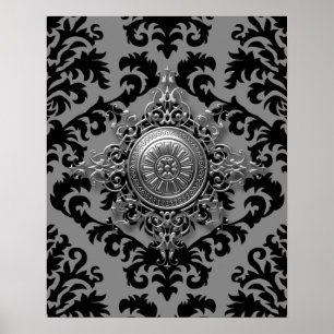Poster Design do damasco, medalhão filigrana