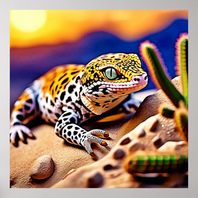 Poster Design do Deserto do Sol, Gecko Leopardo Cujo Sol (Frente)