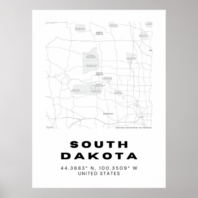 Poster Design do Mapa de Dakota do Sul (Frente)