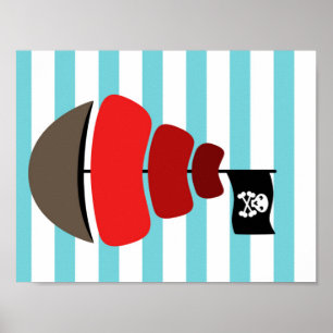 Poster Design do pirata com fundo listrado